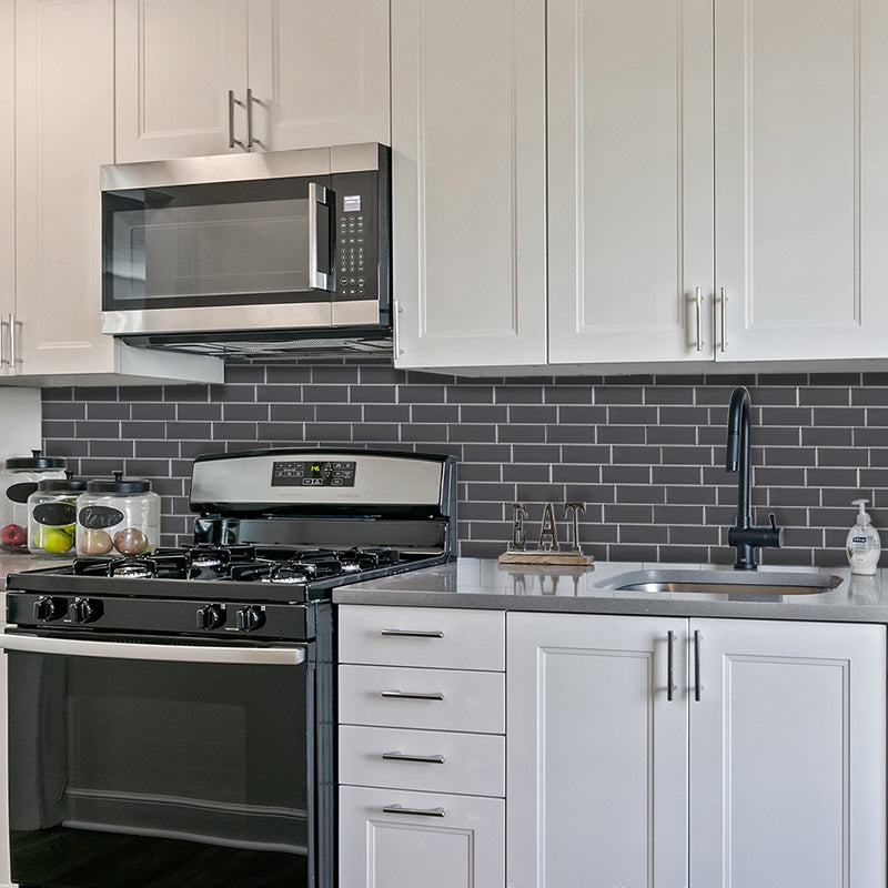 Brick Wallpaper Panel Set Dark Grey PVC Wall Decoration, Peel and Paste, 11' x 8.3"