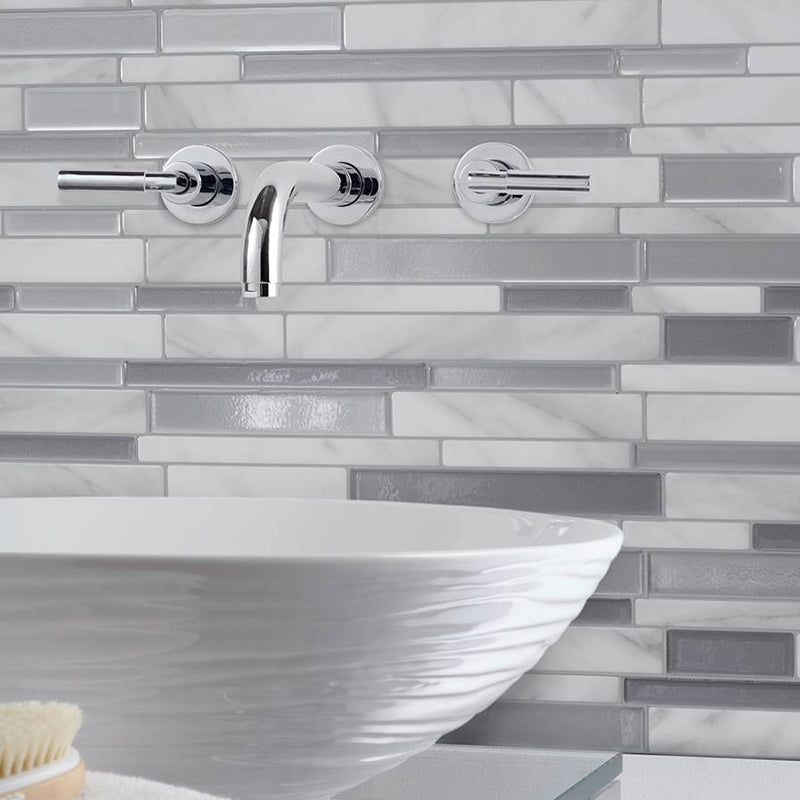 Grey Farmhouse Stick Wallpaper Panels 10.6' x 9.8" Brick Look Wall Decor for Kitchen