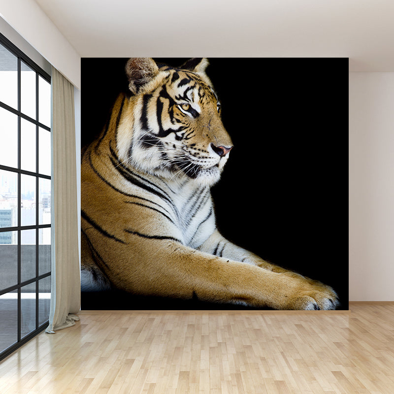 Contemporary Tame Tiger Mural Decal Black Dining Room Wall Covering, Personalized