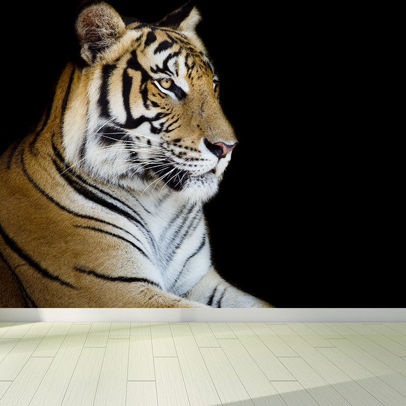 Contemporary Tame Tiger Mural Decal Black Dining Room Wall Covering, Personalized