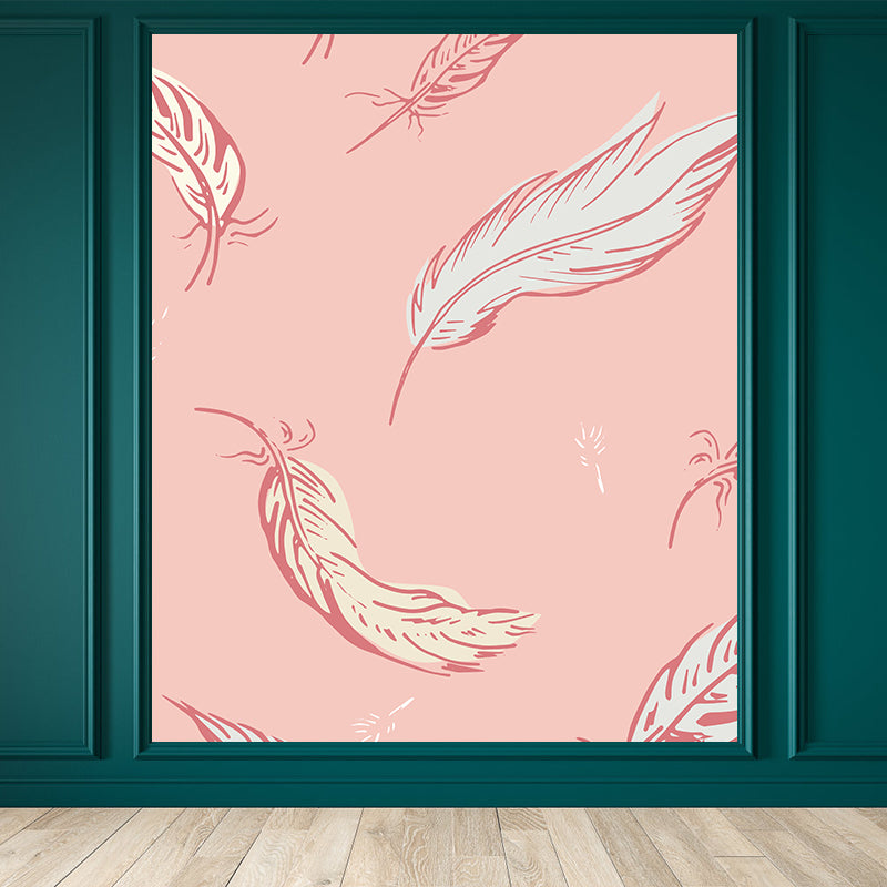 Nature Bird Feathers Mural Wallpaper Contemporary Non-Woven Wall Covering in Soft Color