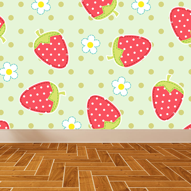 Illustration Strawberries Mural Decal for Living Room, Red, Custom Size Available