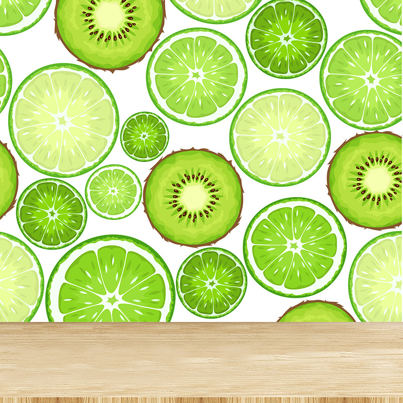 Giant Contemporary Wall Mural in Avocado Green Lemon Slices Wall Decor, Custom Printed
