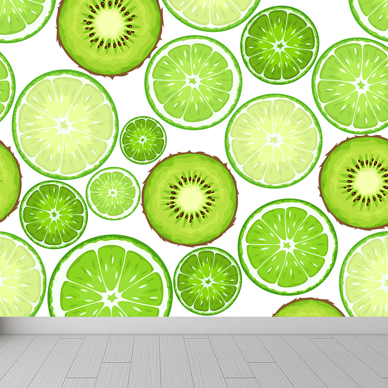 Giant Contemporary Wall Mural in Avocado Green Lemon Slices Wall Decor, Custom Printed