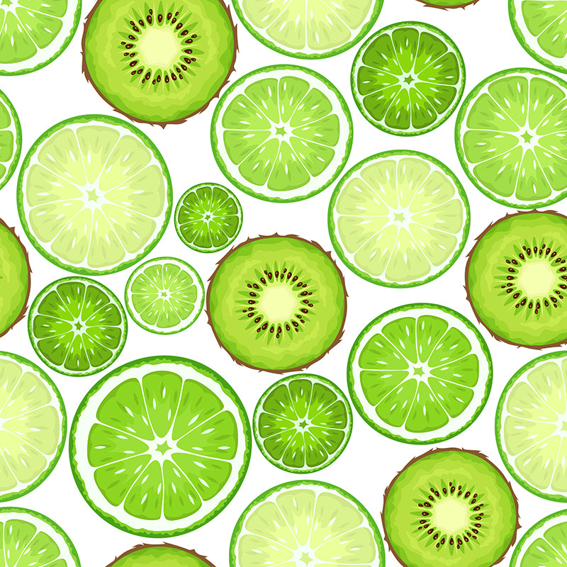 Giant Contemporary Wall Mural in Avocado Green Lemon Slices Wall Decor, Custom Printed