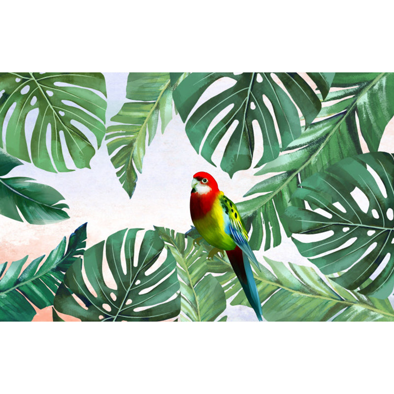 Tropical Bird Mural Wallpaper for Girls Bedroom Full Size Wall Covering in Green