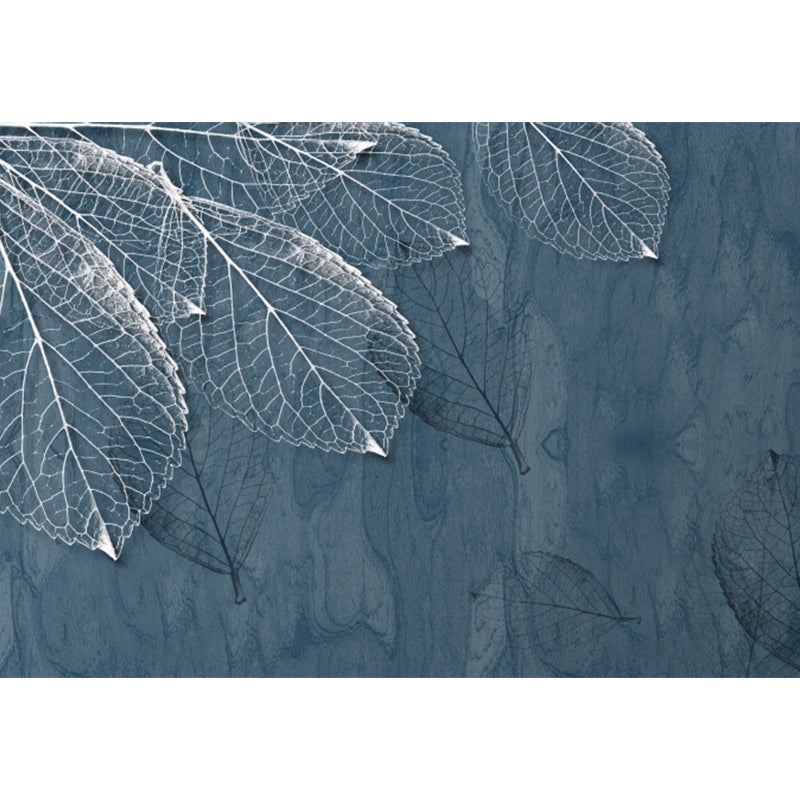 Large Leaves Pattern Mural Wallpaper Tropical Luxuriant Botanical Wall Decor in Grey Blue