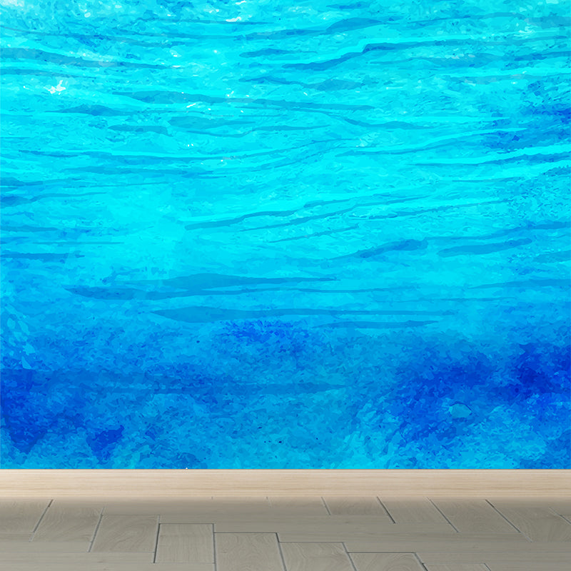 Modern Watercolor Sea Scene Mural Non-Woven Stain-Proof Light Color Wall Art for Living Room