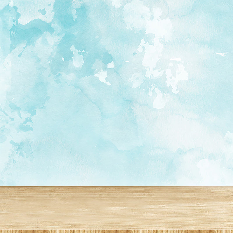 Modern Watercolor Sea Scene Mural Non-Woven Stain-Proof Light Color Wall Art for Living Room