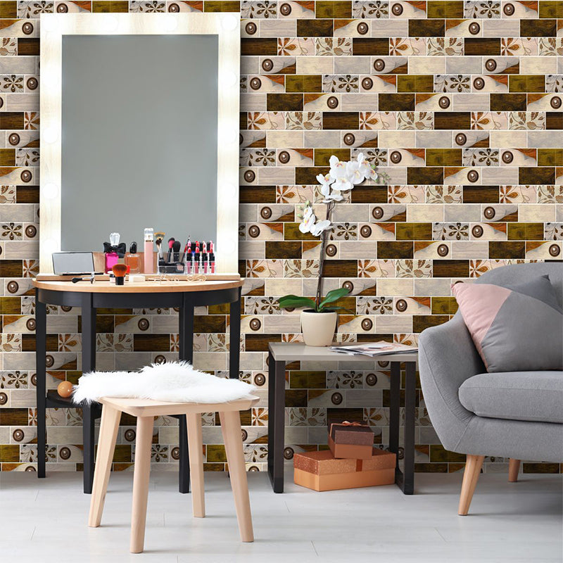 Brown Floral Print Brick Wallpapers Peel and Stick Retro Bathroom Wall Decoration