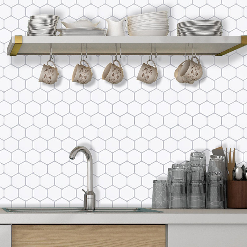 Geometry Hexagon Wallpaper Panel Set Modern PVC Stick Wall Covering in Light Color