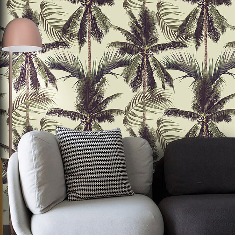 Coconut Tree Print Wallpaper Roll Green Tropical Wall Decor for Living Room, Peel and Paste