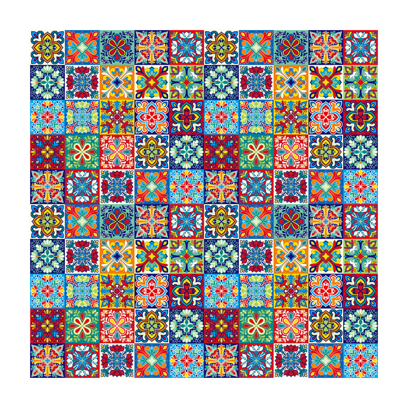 Bright Adhesive Bohemian Wallpaper Panels for Kitchen, Blue and Purple, Easy to Remove