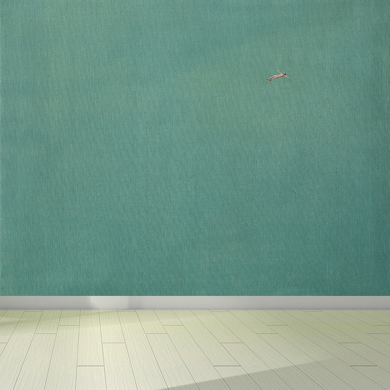 Vast Ocean and Swimmer Mural Decal Modern Art Non-Woven Material Wall Covering in Blue