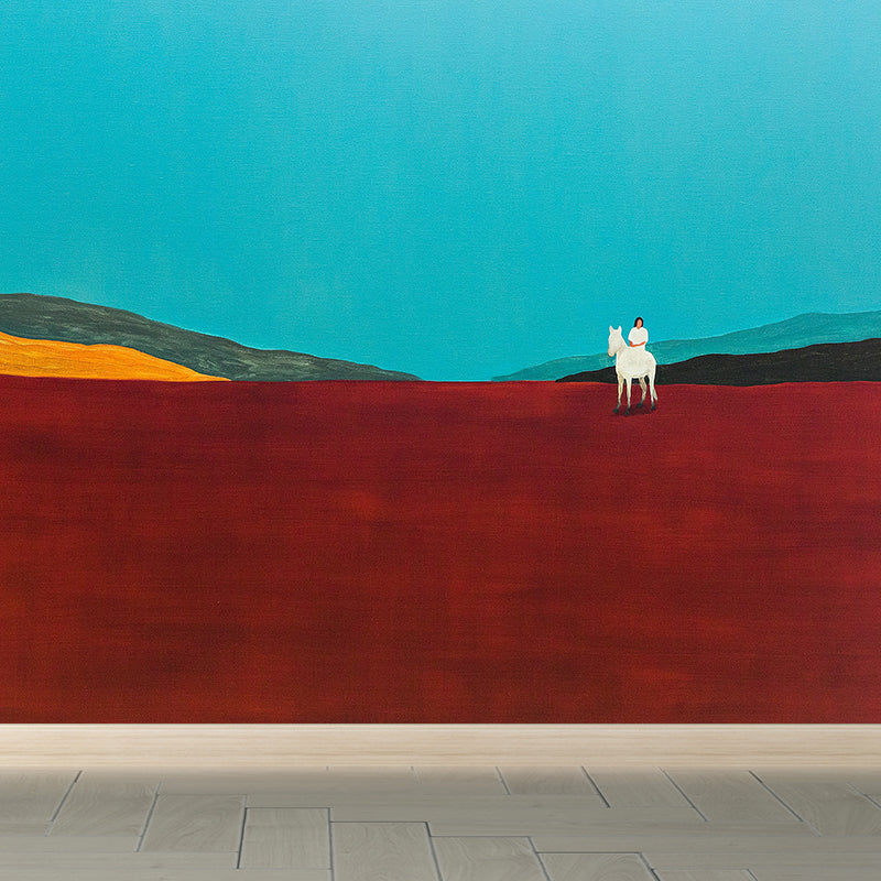 Contemporary Art Meadow Scene Mural Red Decorative Wall Covering for Living Room