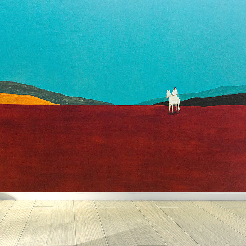 Contemporary Art Meadow Scene Mural Red Decorative Wall Covering for Living Room