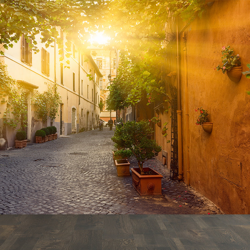 Stain Resistant Sunny Town Mural Non-Woven Texture Modern Wall Decor for Girls Room