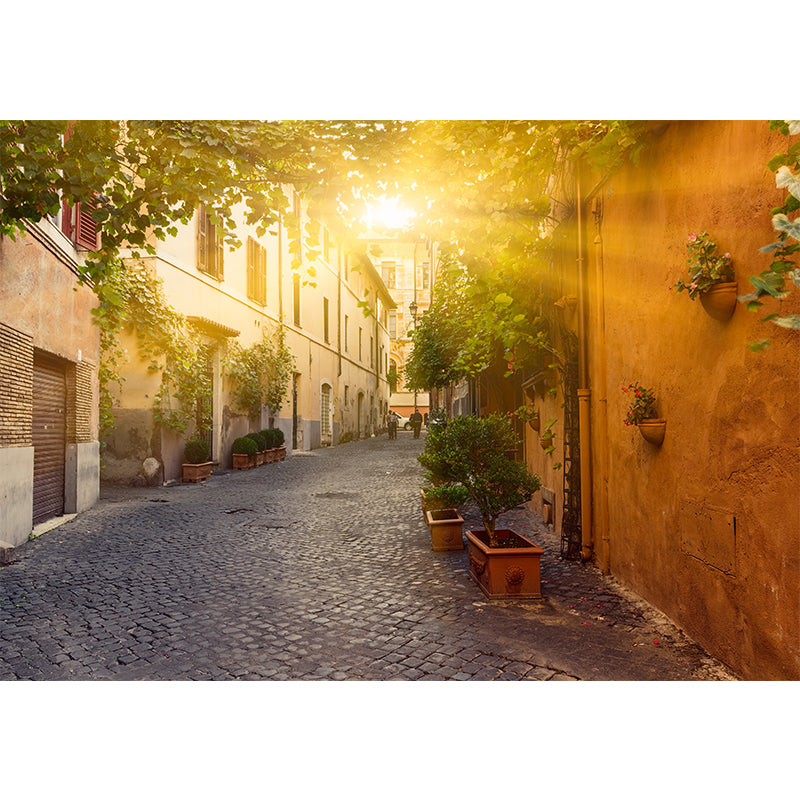 Stain Resistant Sunny Town Mural Non-Woven Texture Modern Wall Decor for Girls Room