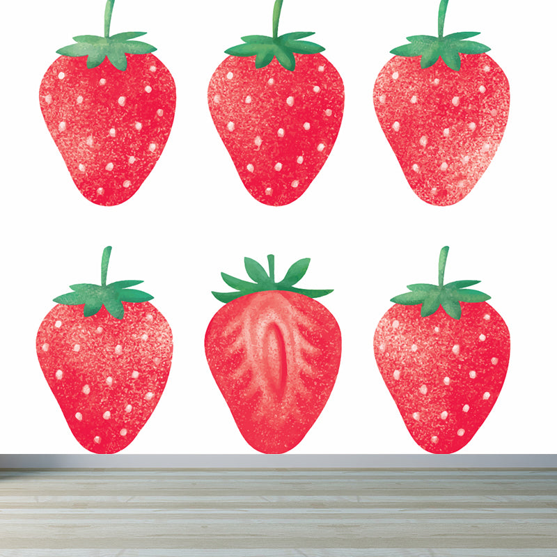 Modern Strawberries Mural Decal Red Waterproofing Wall Covering for Girls Bedroom
