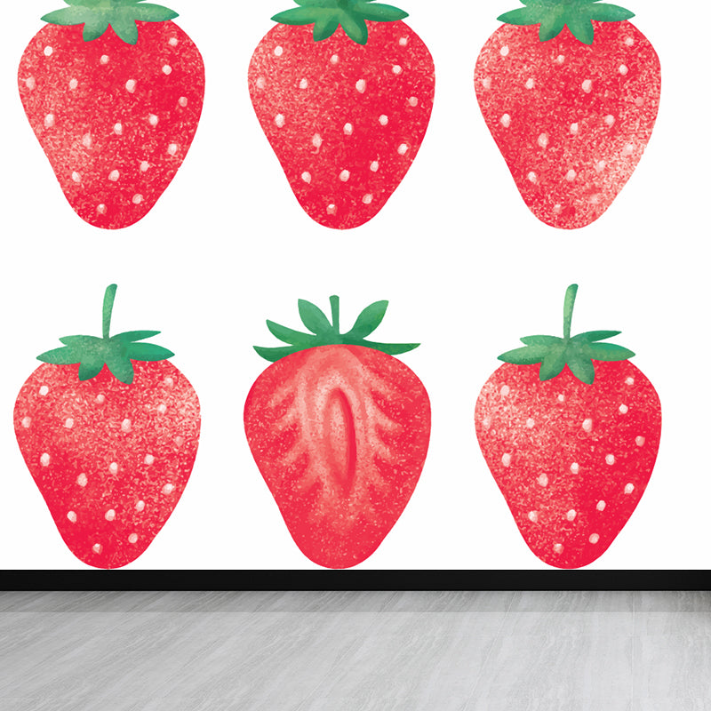 Modern Strawberries Mural Decal Red Waterproofing Wall Covering for Girls Bedroom