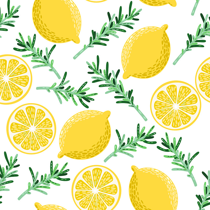 Modern Fruit and Leaves Mural Wallpaper Lemon Yellow Natural Botanical Wall Covering