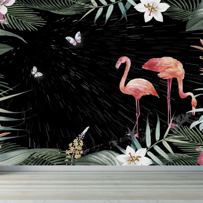 Flamingos and Butterflies Wall Mural Tropical Decorative Living Room Wall Art, Custom