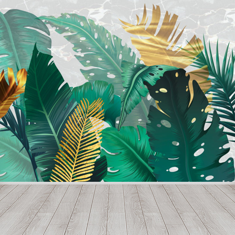 Tropical Leaves Pattern Mural Non-Woven Waterproof Green Wall Decor for Bathroom