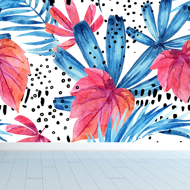 Leaves Pattern Wall Mural Tropical Decorative Girls Room Wall Covering, Custom Printed