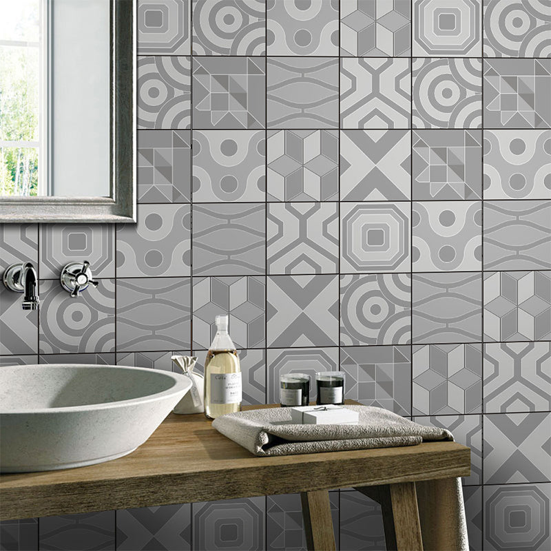 Modern Geometric Pattern Wallpaper Panels Grey Peel and Paste Wall Art for Washroom