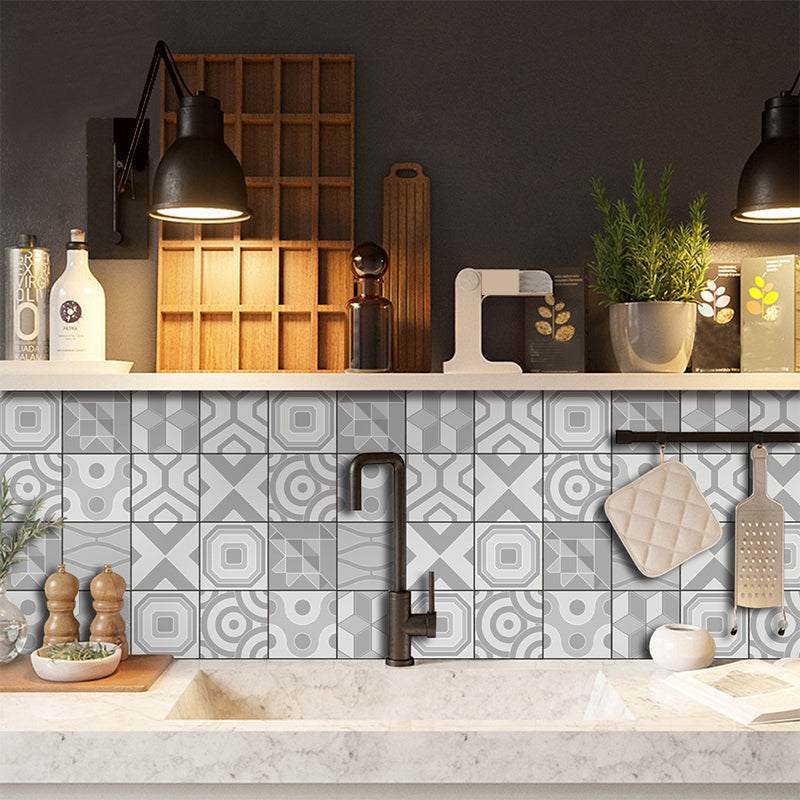 Modern Geometric Pattern Wallpaper Panels Grey Peel and Paste Wall Art for Washroom