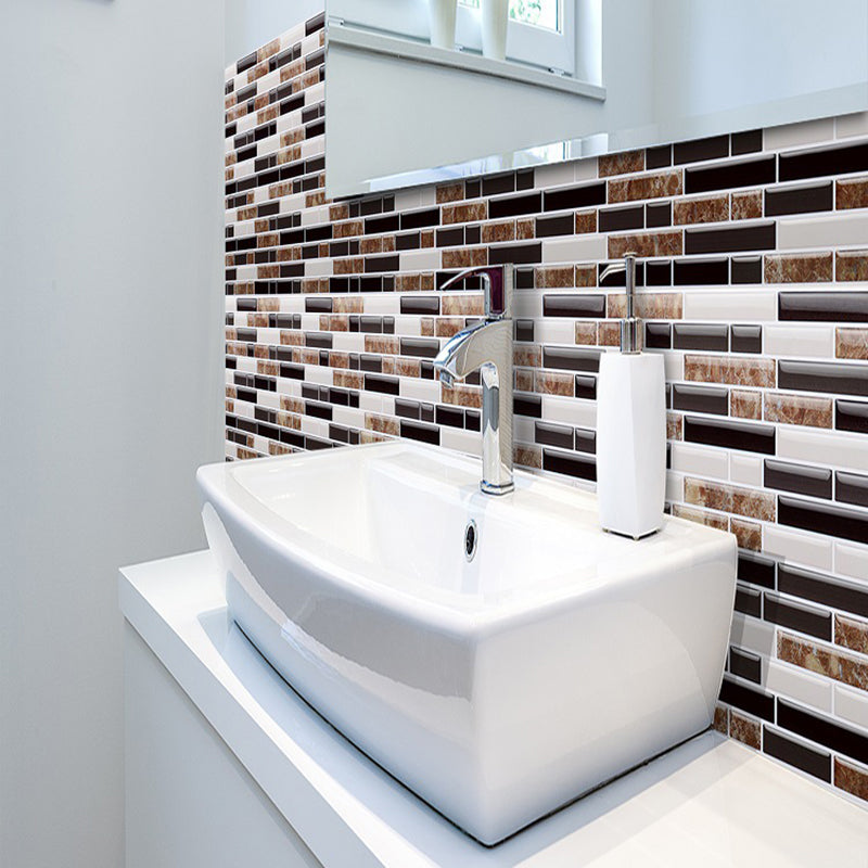 Mosaic Effect Brick Wallpaper Panel Set Rustic Smooth Peel Wall Covering in Dark Brown