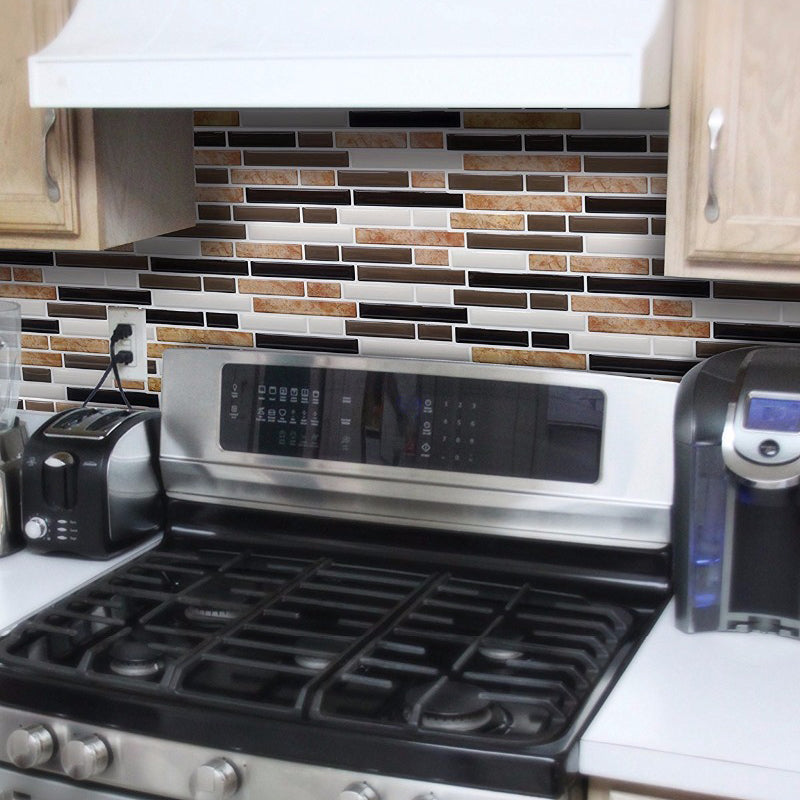 Mosaic Effect Brick Wallpaper Panel Set Rustic Smooth Peel Wall Covering in Dark Brown