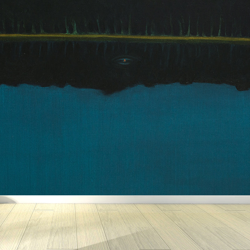 Contemporary Art Riverside Scenery Mural Blue Dining Room Wall Decor, Personalized