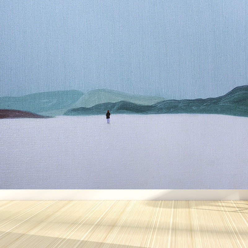 Blue Quiet Mountains Wall Mural Stain-Proof Modern Artistic Living Room Wall Decor