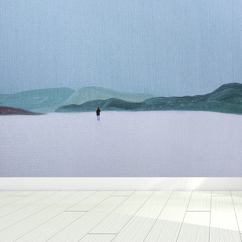 Blue Quiet Mountains Wall Mural Stain-Proof Modern Artistic Living Room Wall Decor