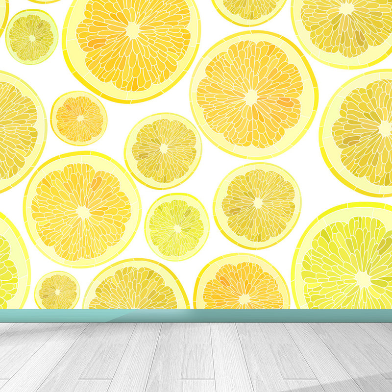 Huge Lemon Slices Mural Wallpaper Yellow Non-Woven Wall Art for Home Decor, Personalised