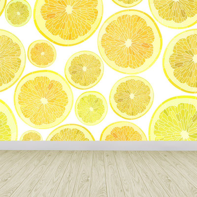 Huge Lemon Slices Mural Wallpaper Yellow Non-Woven Wall Art for Home Decor, Personalised