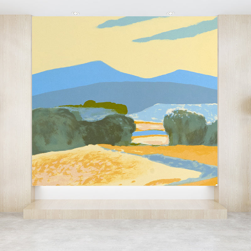 Autumn Farmfield Landscape Wall Mural Yellow Modern Artistic Wall Decor for Boys Room
