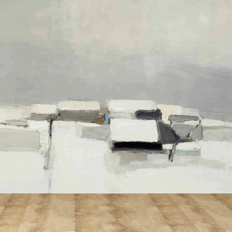 Contemporary Art Thatched Cottage Mural Non-Woven Stainproof Gray Wall Covering for Playroom