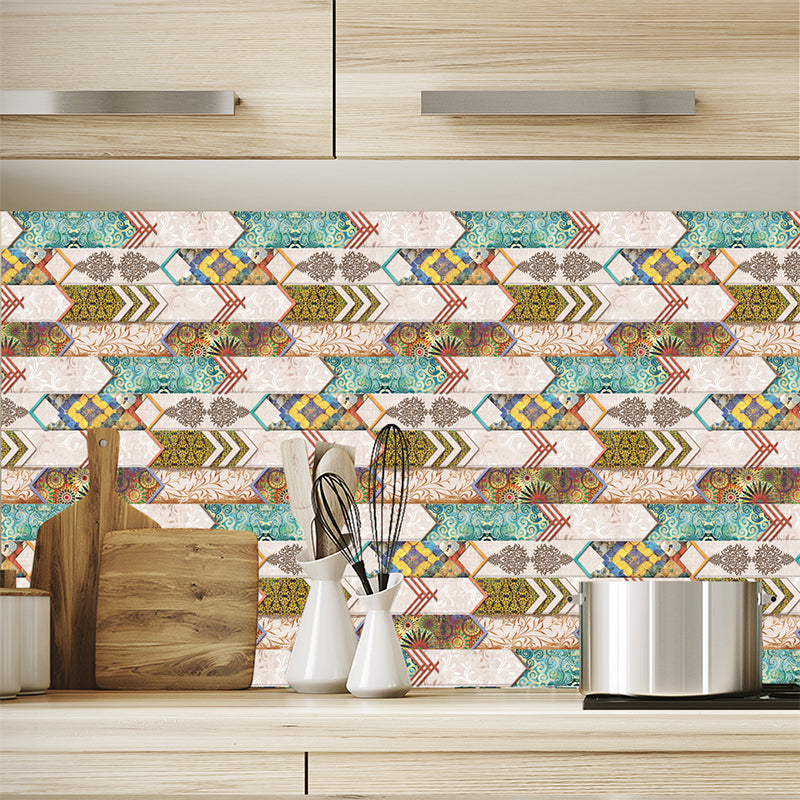 Herringbone Adhesive Wallpaper Panels Vintage Exotic Tiles Wall Covering in Brown, 11' x 7.5"