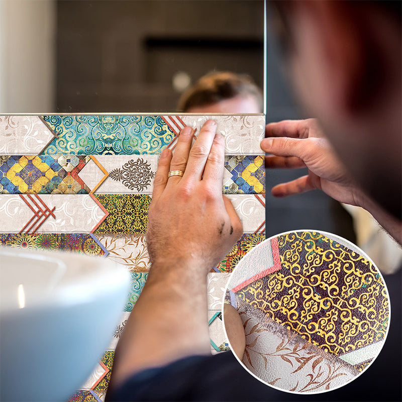 Herringbone Adhesive Wallpaper Panels Vintage Exotic Tiles Wall Covering in Brown, 11' x 7.5"