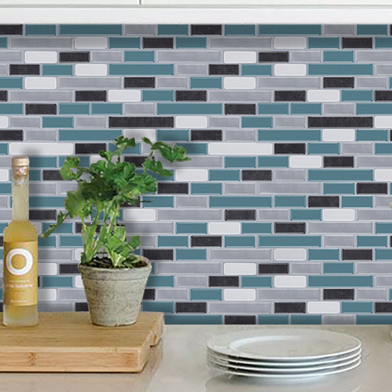 Rust Mosaic Tile Wallpaper Panels Blue Faux Brick Wall Art for Washroom, Peel and Paste