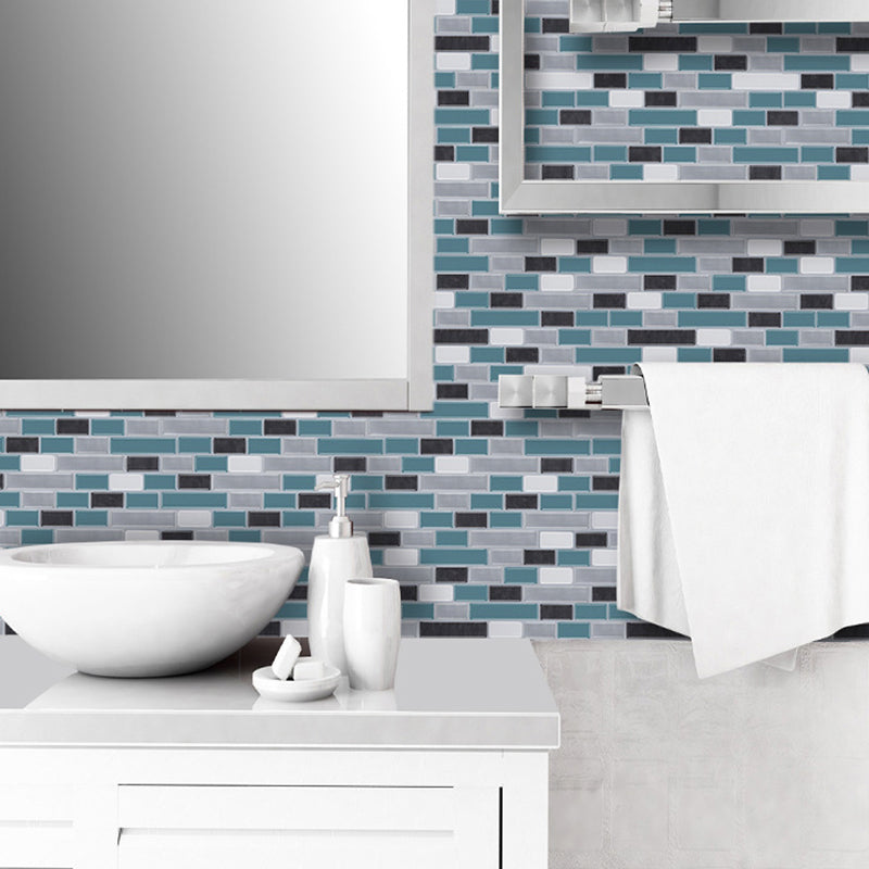 Rust Mosaic Tile Wallpaper Panels Blue Faux Brick Wall Art for Washroom, Peel and Paste