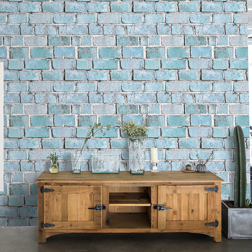 Blue Brick Effect Wallpaper Roll Architecture Steampunk Self Adhesive Wall Covering