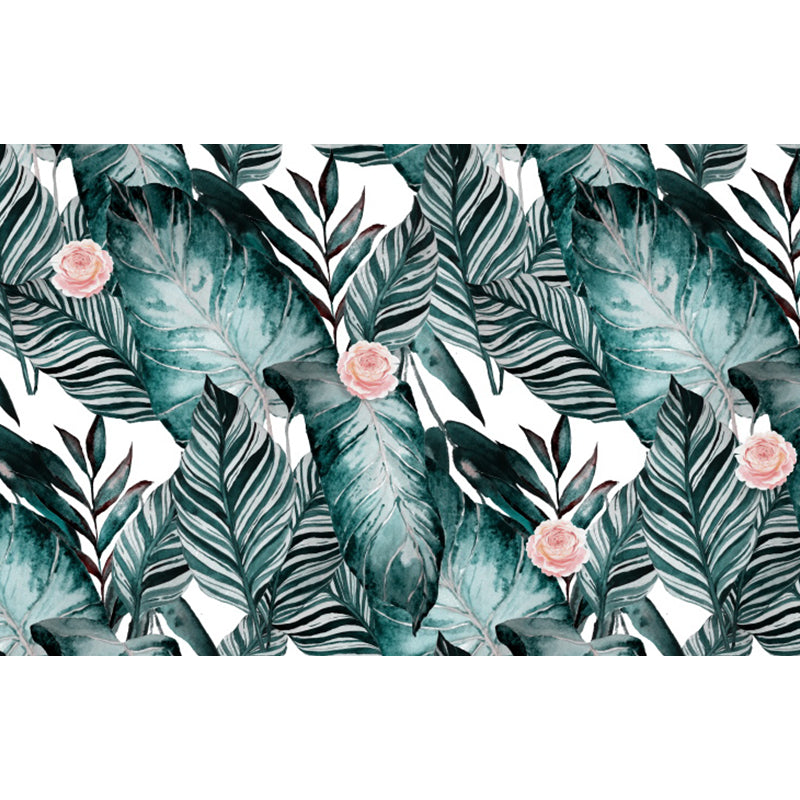 Tropical Leaves Mural Wallpaper Blackish Green Decorative Wall Covering for Bedroom