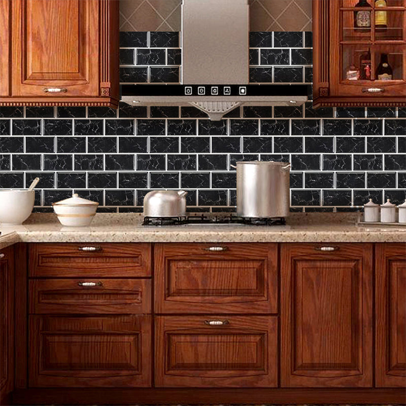 Black Marble Brick Wallpaper Panels Self Adhesive Country Style Kitchen Wall Covering