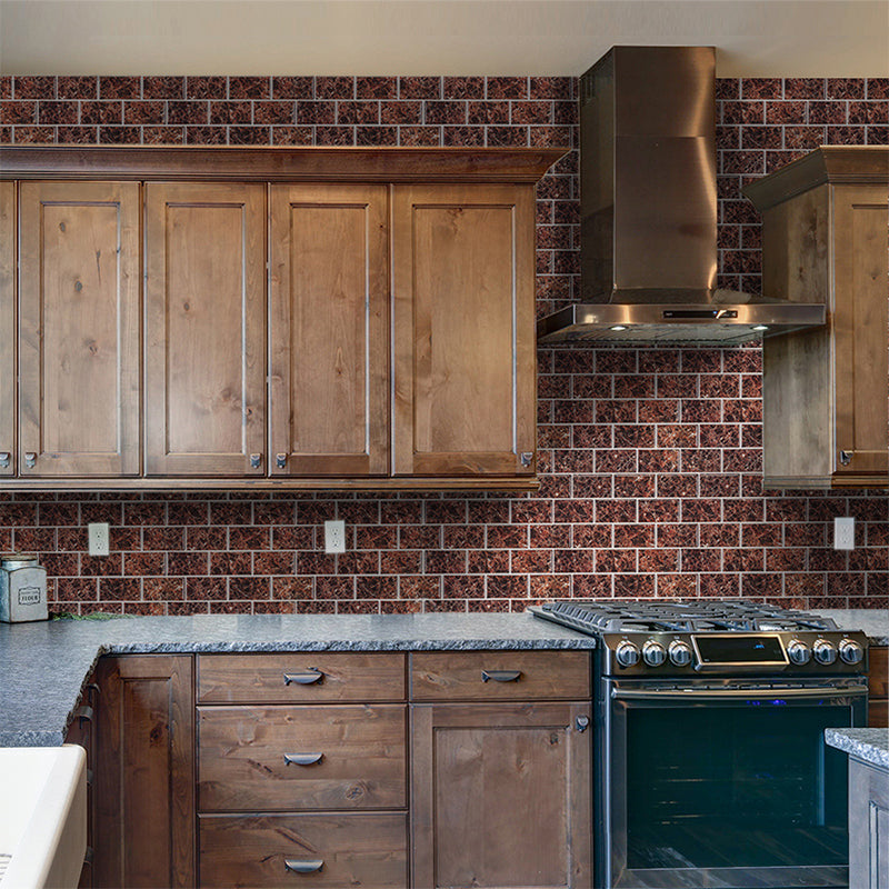 Coffee Brick Wallpaper Panels Marble Look Cottage Self Adhesive Wall Art for Kitchen
