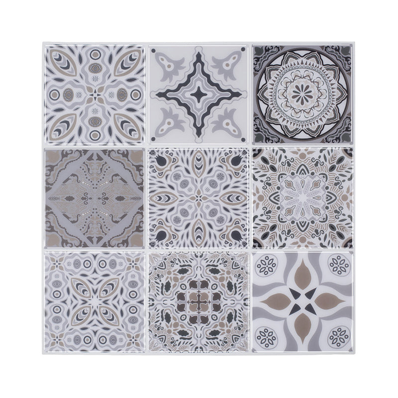 Grey Floral Mosaic Tile Wallpaper Panel Stick On Bohemia Restroom Wall Decoration