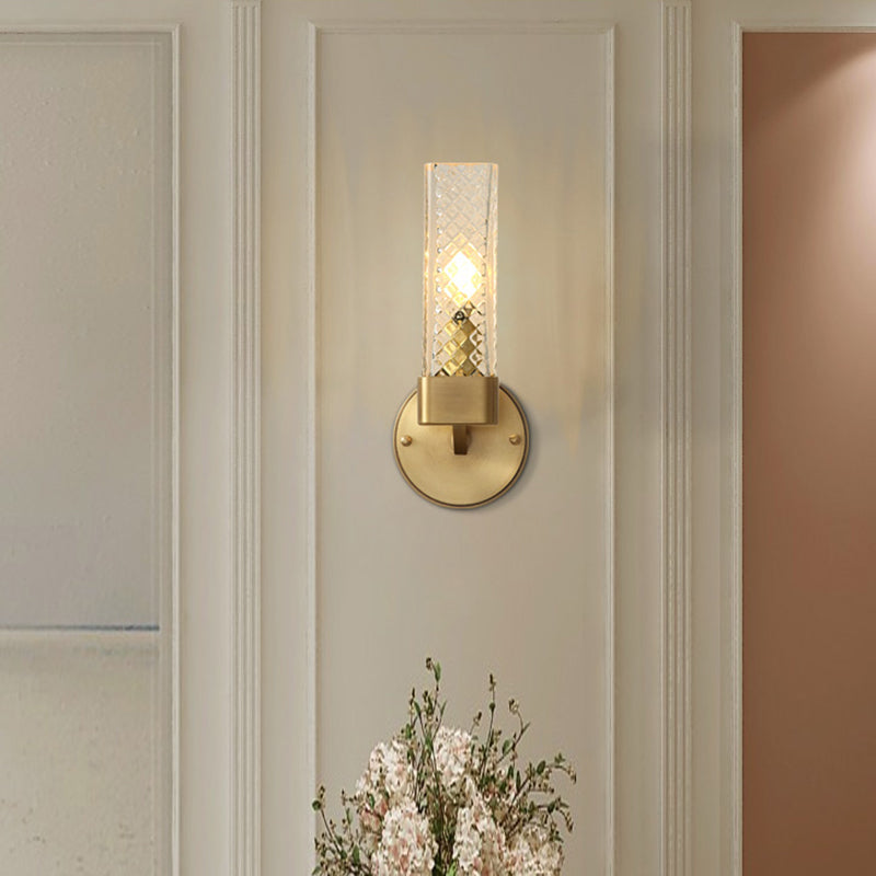 Lattice Glass Cubic Wall Lamp 1 Light Modernism Style Wall Mount Fixture in Brass for Living Room