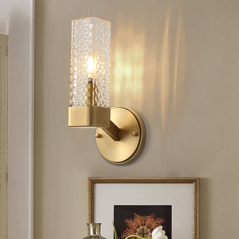 Lattice Glass Cubic Wall Lamp 1 Light Modernism Style Wall Mount Fixture in Brass for Living Room